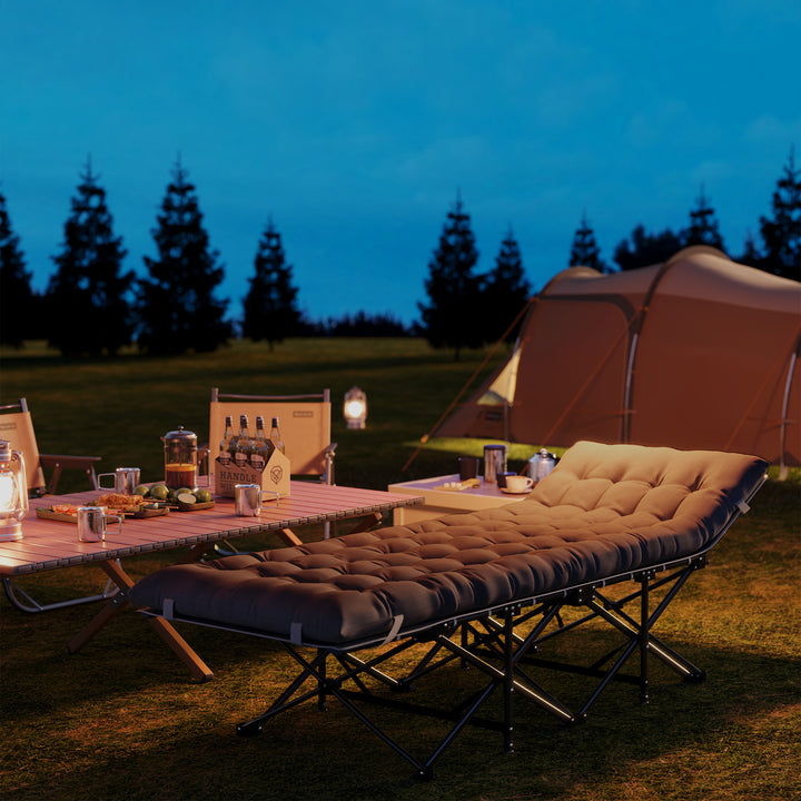 Cama Dobrável para Campismo Cama de Acampamento Portátil com Apoio para Cabeça Colchão Amovível e Bolsa de Transporte Carga 150 kg para Praia Senderismo 196x68x37 cm Preto