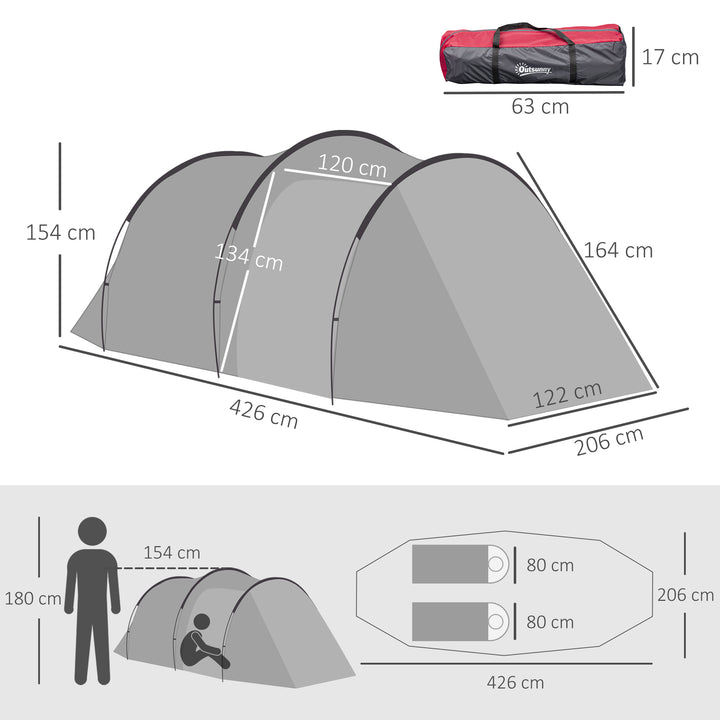 Tenda de Campismo para 2-3 Pessoas Tenda de Campismo Dobrável à Prova d'Agua e à Prova de UV 20+ com Vestíbulo 426x206x154 cm Cinza Escuro