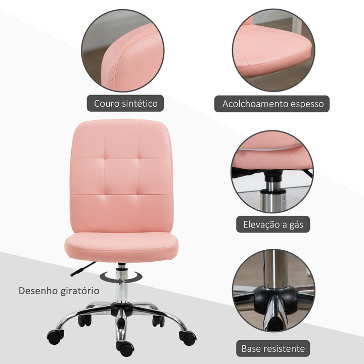 Cadeira de Escritório sem Apoio para os Braços Cadeira de Escritório Giratória de Couro Sintético com Altura Ajustável Estilo Moderno Carga Máxima 120 kg 45x59x90-100 cm Rosa