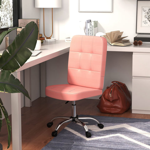 Cadeira de Escritório sem Apoio para os Braços Cadeira de Escritório Giratória de Couro Sintético com Altura Ajustável Estilo Moderno Carga Máxima 120 kg 45x59x90-100 cm Rosa