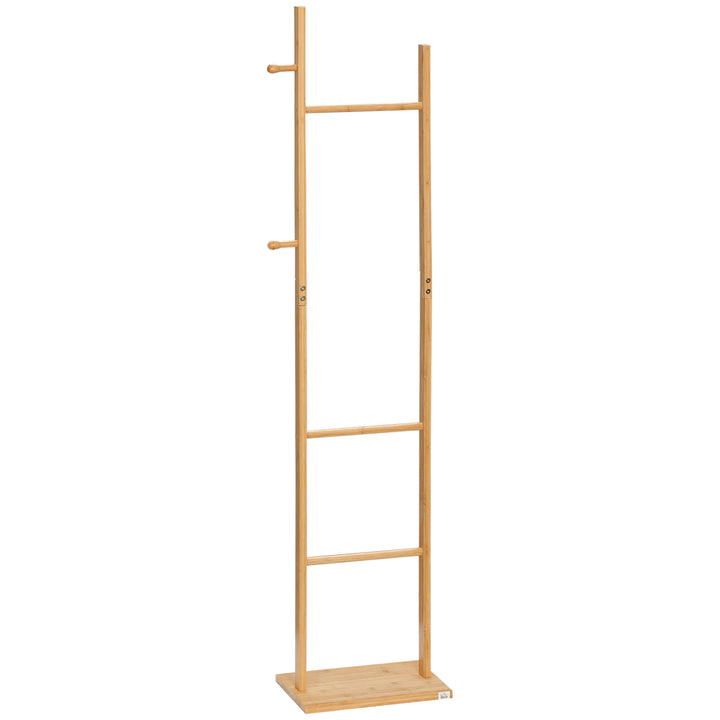 Cabide de Pé de Bambu Cabide de Pé para Roupas com 2 Ganchos e 3 Barras Suspensas para Entrada Corredor Dormitório Estilo Moderno 36x24x168cm Madeira