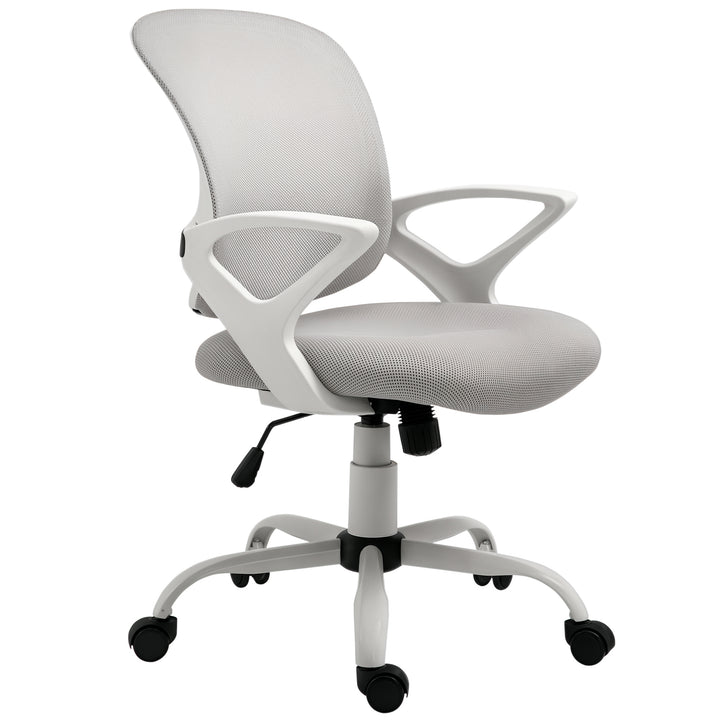 Cadeira de Oficina Ergonômica Basculante com Altura Ajustável Assento Giratório 360° Suporte Lombar e Malha Transpirável 61x61x89-99cm Cinza e Branco