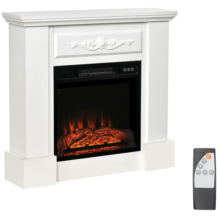 Lareira Elétrica 1800W Lareira Decorativa com Efeito de Chama Realista Controlo Remoto Temporizador Proteção contra Sobreaquecimento para Ambientes até 30 m² 80,7x22,5x76,5 cm Branco