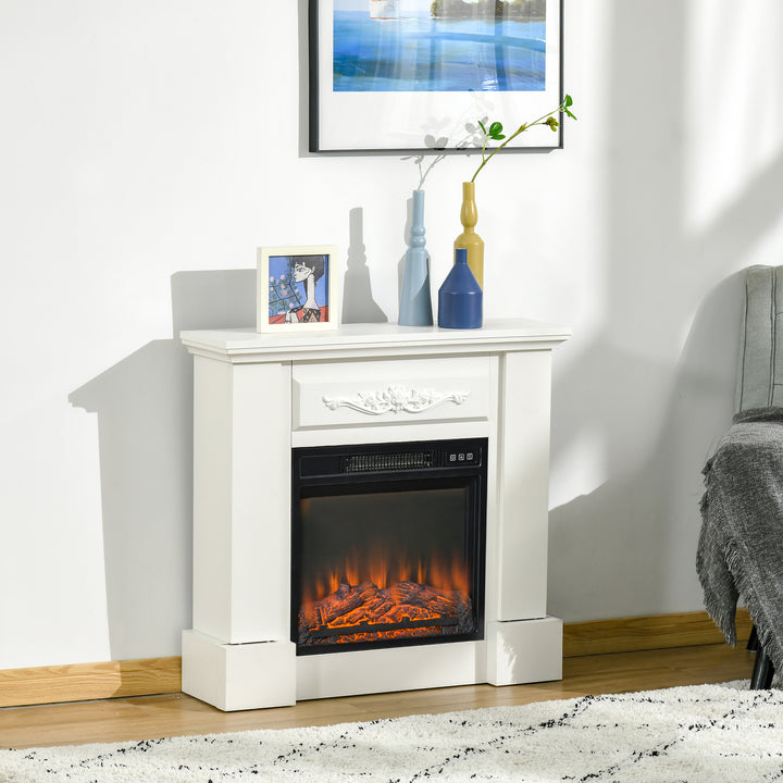 Lareira Elétrica 1800W Lareira Decorativa com Efeito de Chama Realista Controlo Remoto Temporizador Proteção contra Sobreaquecimento para Ambientes até 30 m² 80,7x22,5x76,5 cm Branco
