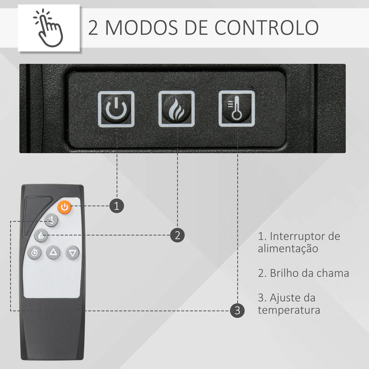 Lareira Elétrica 1800W Lareira Decorativa com Efeito de Chama Realista Controlo Remoto Temporizador Proteção contra Sobreaquecimento para Ambientes até 30 m² 80,7x22,5x76,5 cm Branco