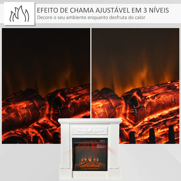 Lareira Elétrica 1800W Lareira Decorativa com Efeito de Chama Realista Controlo Remoto Temporizador Proteção contra Sobreaquecimento para Ambientes até 30 m² 80,7x22,5x76,5 cm Branco