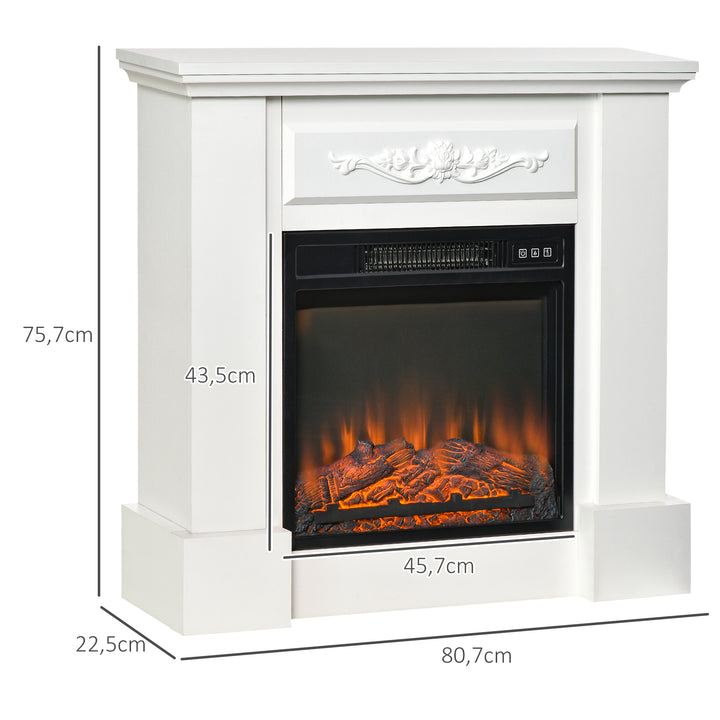 Lareira Elétrica 1800W Lareira Decorativa com Efeito de Chama Realista Controlo Remoto Temporizador Proteção contra Sobreaquecimento para Ambientes até 30 m² 80,7x22,5x76,5 cm Branco