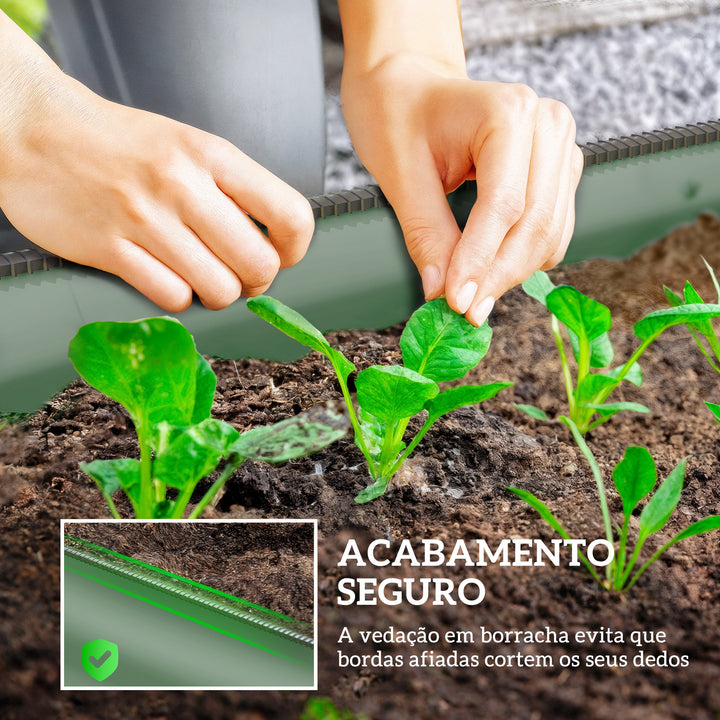 Caixa de Plantio de Exterior Grande em Aço Galvanizado para Cultivo de Plantas Floreira Exterior com Bordas de Segurança Montagem Fácil Resistente às Intempéries 150x62x30 cm Verde