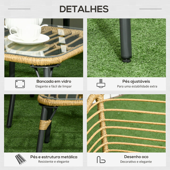 Conjunto de Móveis de Vime para 4 Pessoas Móveis de Jardim de 4 Peças com Sofá de 2 Lugares 2 Poltronas Mesa de Centro e 4 Almofadas para Varanda Pátio Marrom Claro e Cinza Escuro