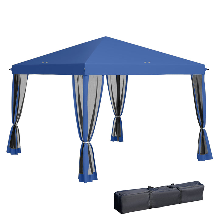 Tenda Dobrável 295x295x260 cm Tenda de Jardim com 4 Paredes Laterais de Malha 8 Orifícios de Drenagem e Bolsa de Transporte para Jardim Pátio Festas Azul