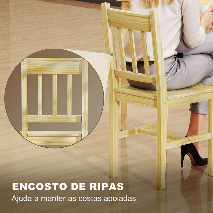 Conjunto de 2 Cadeiras de Sala de Jantar Cadeira de Cozinha com Encosto de Ripas Estrutura de Madeira de Pinho para Sala de Jantar Restaurante Carga Máxima 120 kg 41x46,5x85,5 cm Madeira