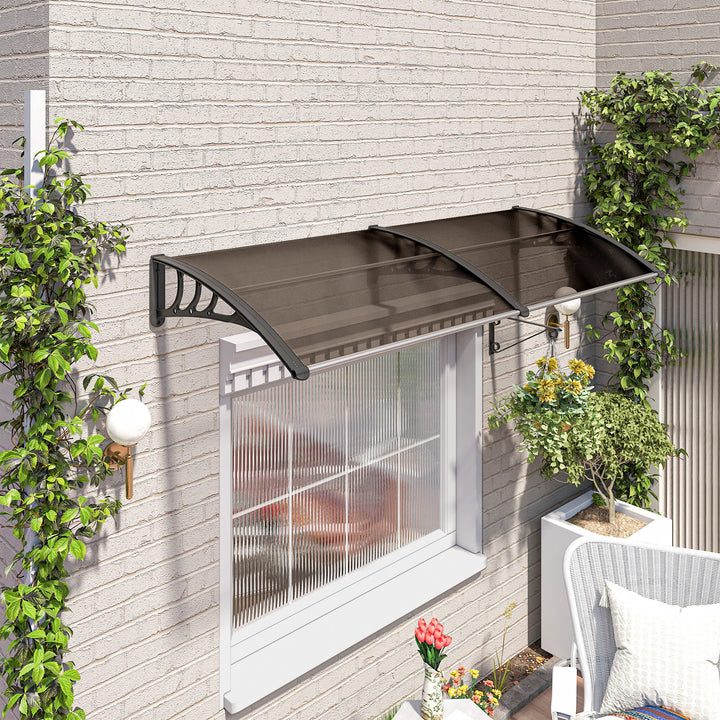 Marquise para Portas e Janelas 195x75x23 cm Marquise com Proteção para Sol e Chuva com Painéis de Policarbonato Marrom