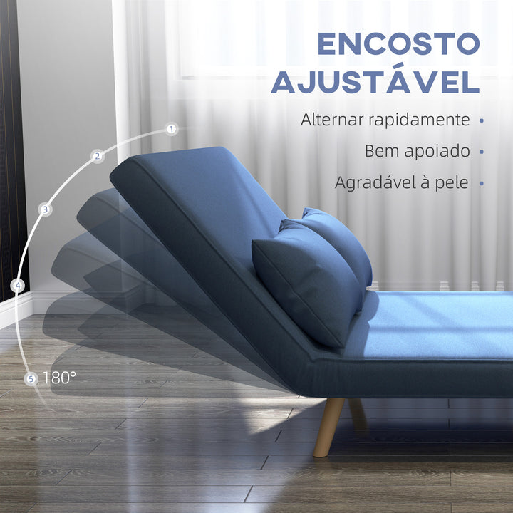 Sofá Cama de 2 Lugares Sofá Cama Dobrável Estofado em Linho com Encosto Ajustável em 5 Posições e 2 Almofadas Sofá Cama Pequeno para Sala de Estar 120x75x85 cm Azul Escuro
