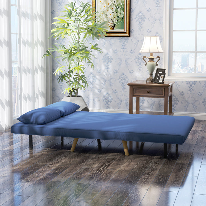 Sofá Cama de 2 Lugares Sofá Cama Dobrável Estofado em Linho com Encosto Ajustável em 5 Posições e 2 Almofadas Sofá Cama Pequeno para Sala de Estar 120x75x85 cm Azul Escuro