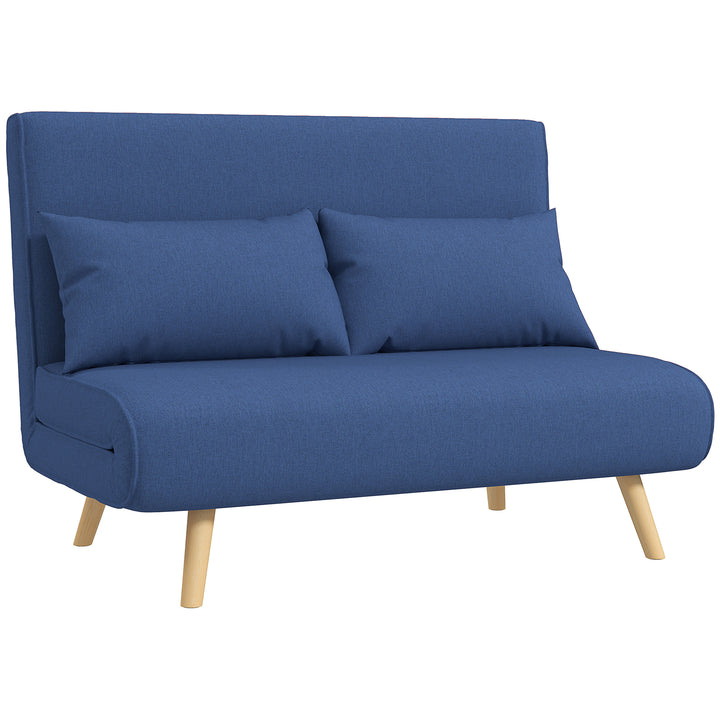 Sofá Cama de 2 Lugares Sofá Cama Dobrável Estofado em Linho com Encosto Ajustável em 5 Posições e 2 Almofadas Sofá Cama Pequeno para Sala de Estar 120x75x85 cm Azul Escuro
