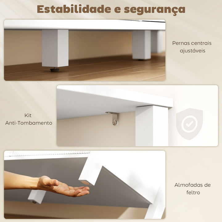 Móvel de TV Moderno Móvel de TV para Sala de Estar com 3 Gavetas e 3 Prateleiras Abertas para Televisores de 43-55 Polegadas 120x39,5x50 cm Branco