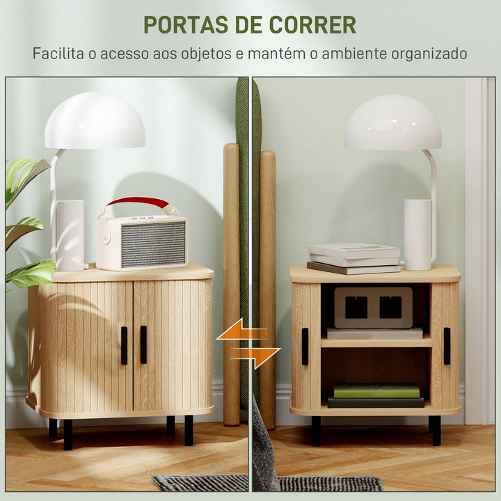 Mesa de Cabeceira Mesa de Cabeceira Quarto com Portas de Correr 2 Prateleiras e Pés em Aço Estilo Escandinavo para Sala 48x40x48 cm Madeira