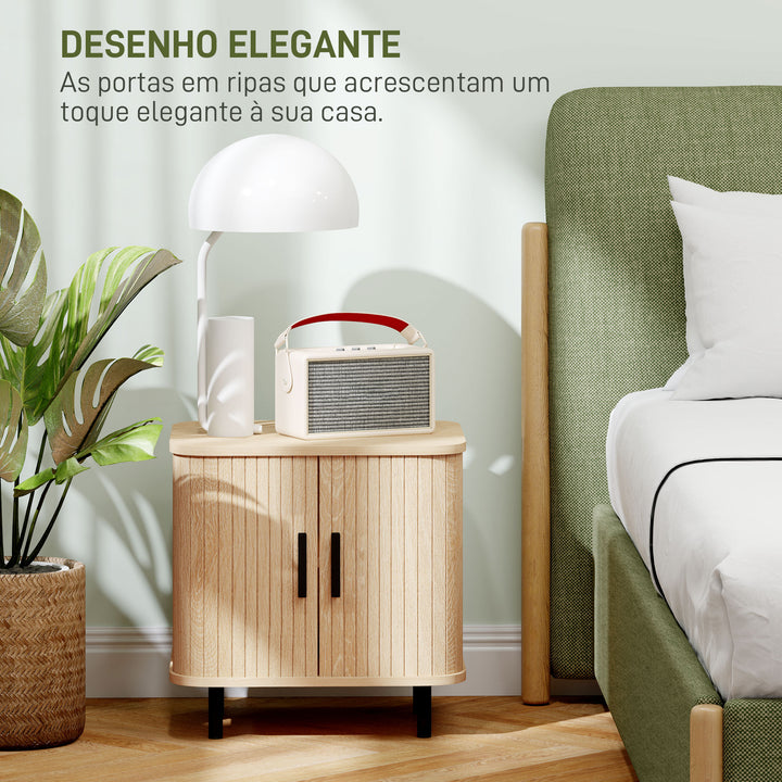Mesa de Cabeceira Mesa de Cabeceira Quarto com Portas de Correr 2 Prateleiras e Pés em Aço Estilo Escandinavo para Sala 48x40x48 cm Madeira