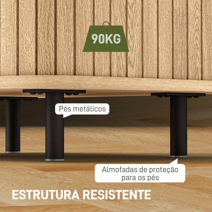 Mesa de Cabeceira Mesa de Cabeceira Quarto com Portas de Correr 2 Prateleiras e Pés em Aço Estilo Escandinavo para Sala 48x40x48 cm Madeira