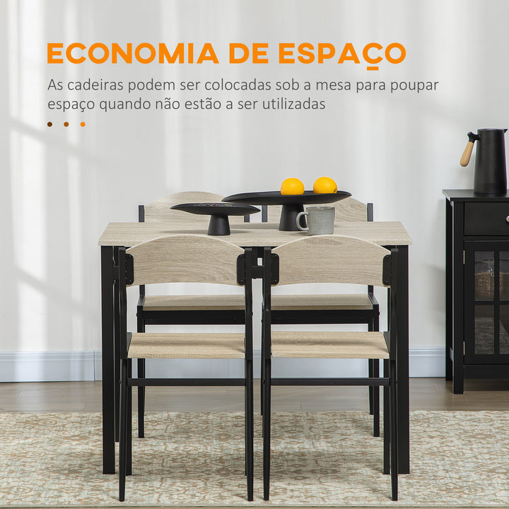 Conjunto de Mesa e Cadeiras de Refeição Mesa de Cozinha Retangular com 4 Cadeiras Estilo Moderno Estrutura Metálica para Espaços Pequenos Carvalho e Preto