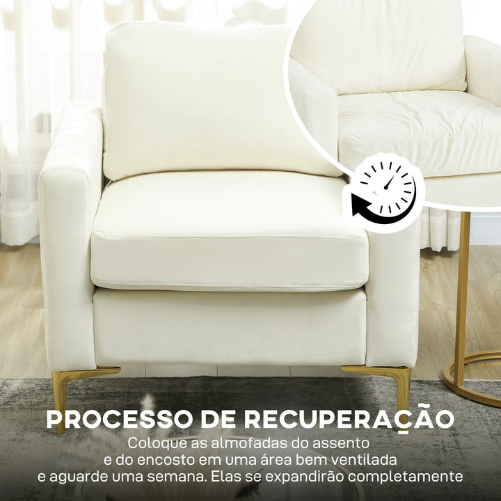 Poltrona de Sala Poltrona Relax Moderna 81x77x81 cm Estofada em Veludo Acolchoamento Espesso Assento Amplo Apoio de Braços Almofada Creme