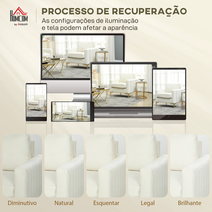 Poltrona de Sala Poltrona Relax Moderna 81x77x81 cm Estofada em Veludo Acolchoamento Espesso Assento Amplo Apoio de Braços Almofada Creme
