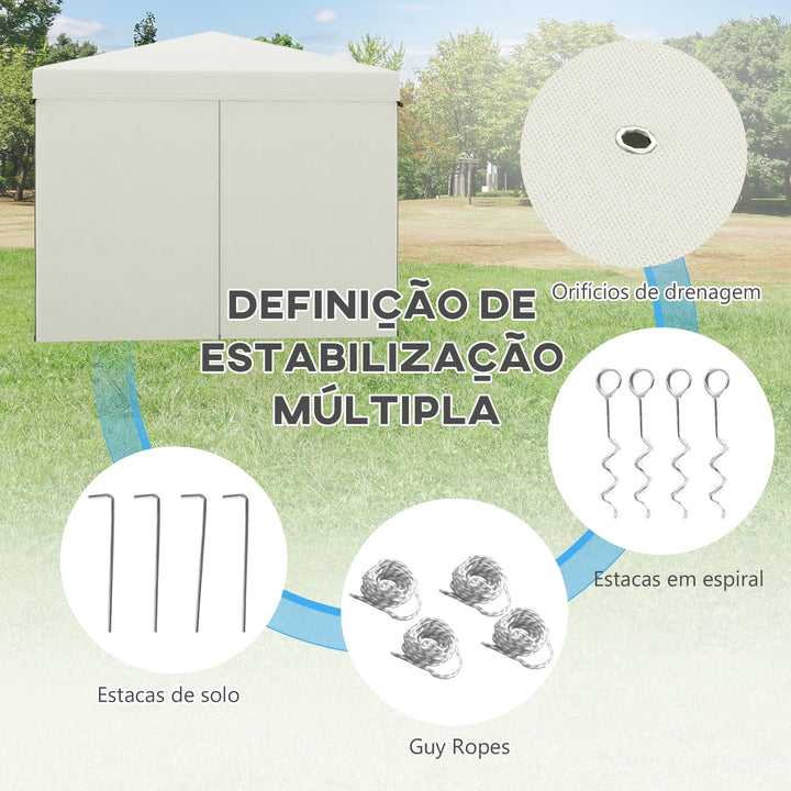 Tenda Dobrável 3x3 m Tenda de Jardim com 4 Paredes Laterais 2 Janelas de Malha Altura Ajustável Bolsa de Transporte Impermeável e Anti-UV para Campismo Festas Branco