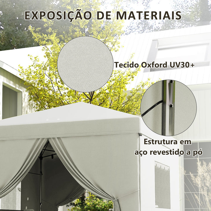 Tenda Dobrável 3x3 m Tenda de Jardim com 4 Paredes Laterais 2 Janelas de Malha Altura Ajustável Bolsa de Transporte Impermeável e Anti-UV para Campismo Festas Branco