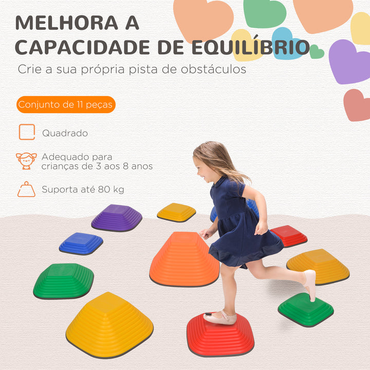 Conjunto de Blocos de Equilíbrio para Crianças Empilhável de 11 Peças Jogo de Equilíbrio para Crianças acima de 3 Anos Antiderrapante para Interior e Exterior Multicor