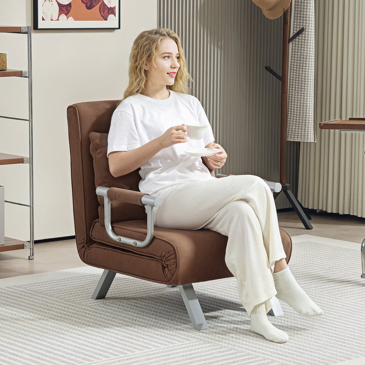 Sofá Cama Individual Poltrona Cama Individual Sofá Reclinável com Almofada para Sala Quarto Escritório Carga 100 kg 65x69x80 cm Marrom