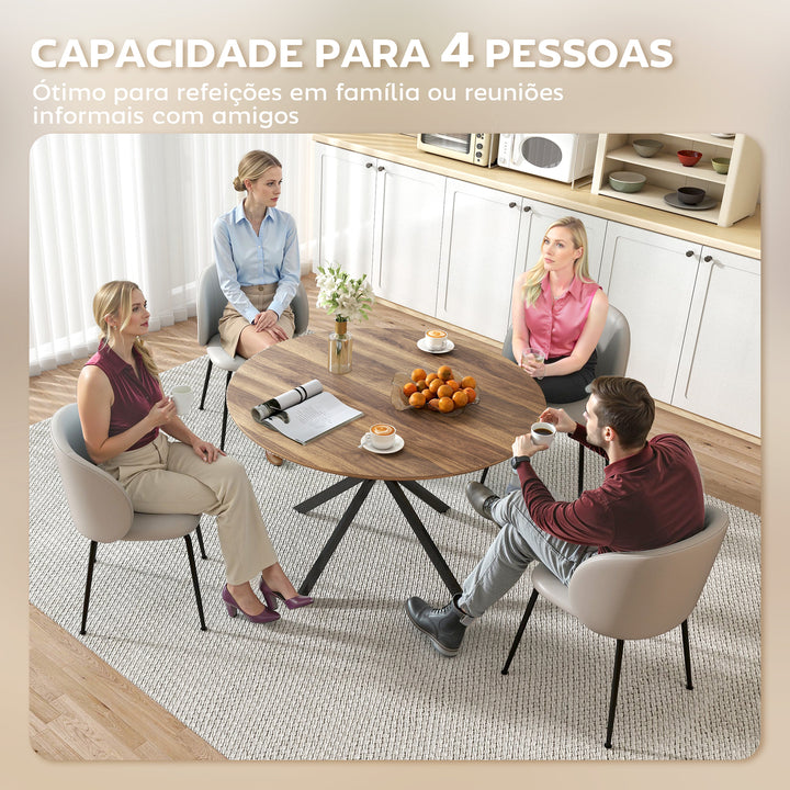Mesa de Refeição Redonda para 4 Pessoas Mesa de Cozinha Industrial com Estrutura de Aço Ø120x75 cm Marrom