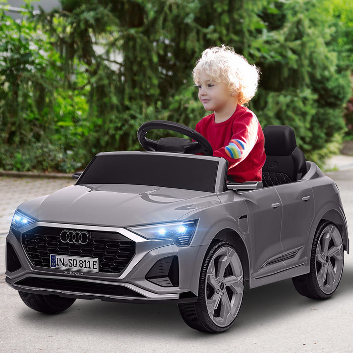 Carro Elétrico para Crianças acima de 3 Anos Carro Audi Q8 Etron Sportback Infantil com Bateria 12V Controlo Remoto Faróis Buzina e Música 98x49,5x43 cm Cinza