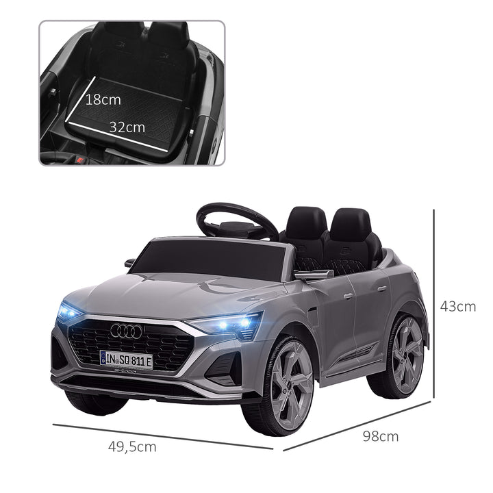 Carro Elétrico para Crianças acima de 3 Anos Carro Audi Q8 Etron Sportback Infantil com Bateria 12V Controlo Remoto Faróis Buzina e Música 98x49,5x43 cm Cinza
