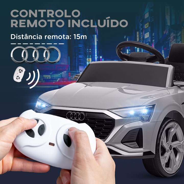 Carro Elétrico para Crianças acima de 3 Anos Carro Audi Q8 Etron Sportback Infantil com Bateria 12V Controlo Remoto Faróis Buzina e Música 98x49,5x43 cm Cinza