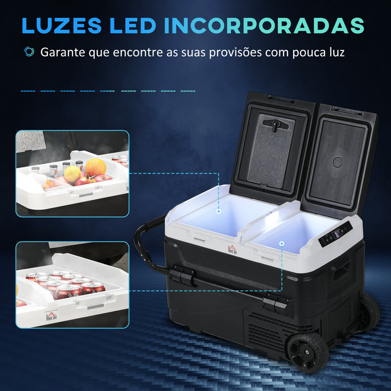 Geleira Elétrica de Compressor Portátil 40L com Dupla Zona Refrigeradora para Carro -20?-20? 12 / 24V DC e 100-240V AC com Luz LED e Alça Telescópica para Viagens 80x47,5x46,6 cm Preto