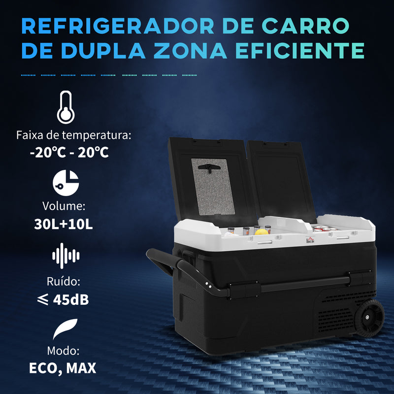 Geleira Elétrica de Compressor Portátil 40L com Dupla Zona Refrigeradora para Carro -20?-20? 12 / 24V DC e 100-240V AC com Luz LED e Alça Telescópica para Viagens 80x47,5x46,6 cm Preto