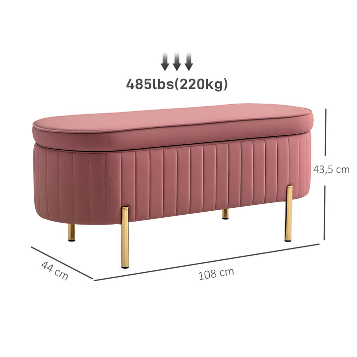Banco Pé de Cama Estofado em Veludo Banco de Arrumação e Pés Dourado Banco para Entrada Dormitório 108x44x43,5 cm Rosa