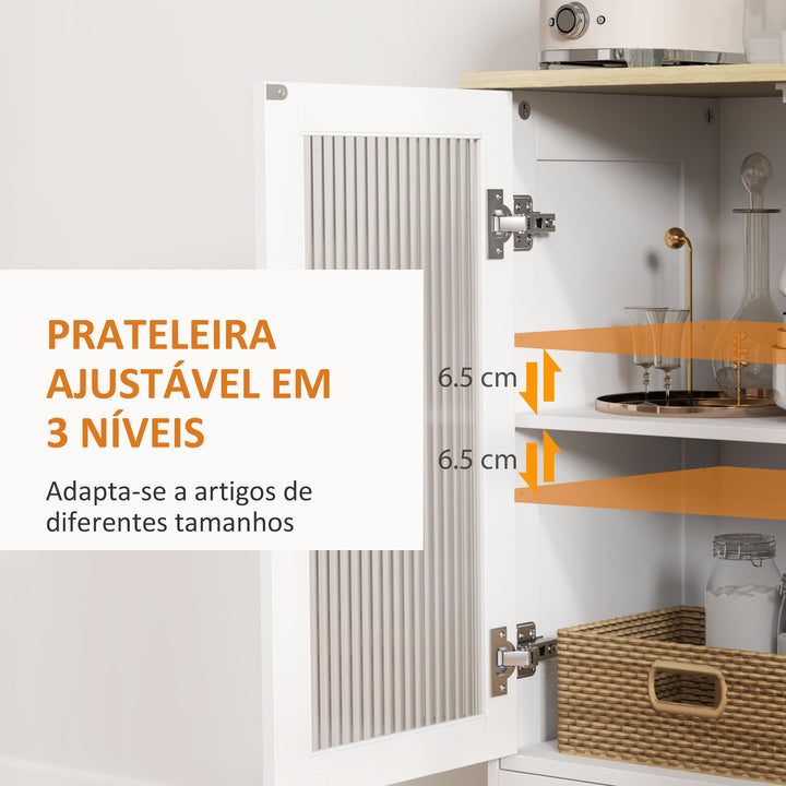 Aparador com 2 Portas de Vidro Temperado Aparador Sala de Estar com Gaveta Prateleira Ajustável Móvel Aparador para Dormitório Sala de Estar 68x35x85 cm Branco