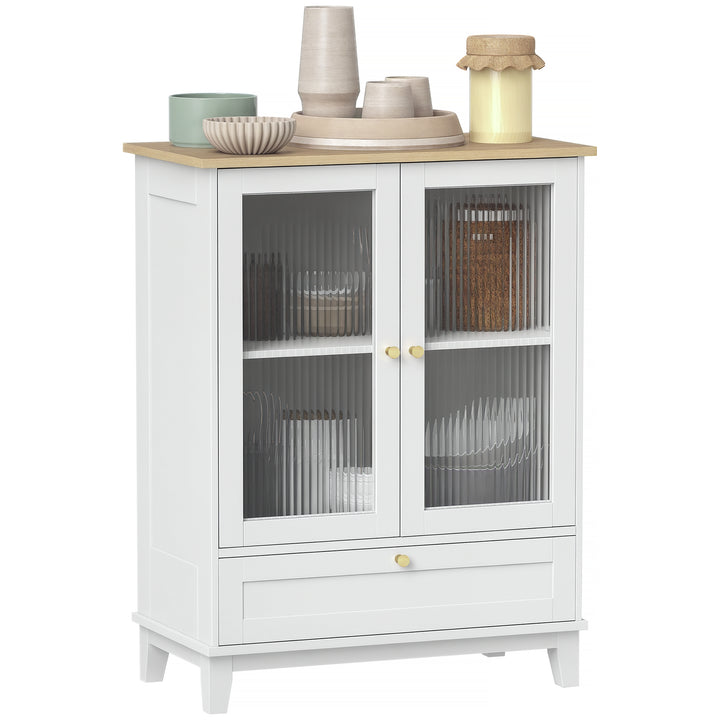 Aparador com 2 Portas de Vidro Temperado Aparador Sala de Estar com Gaveta Prateleira Ajustável Móvel Aparador para Dormitório Sala de Estar 68x35x85 cm Branco