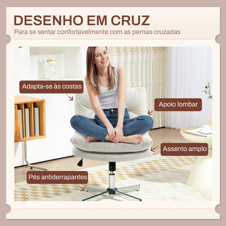 Cadeira de Escritório sem Apoio para os Braços Cadeira de Escritório com Altura Ajustável Função Basculante Base Cruzada e Assento Amplo Cadeira para Estúdio 65x65x84-94 cm Cinza Claro