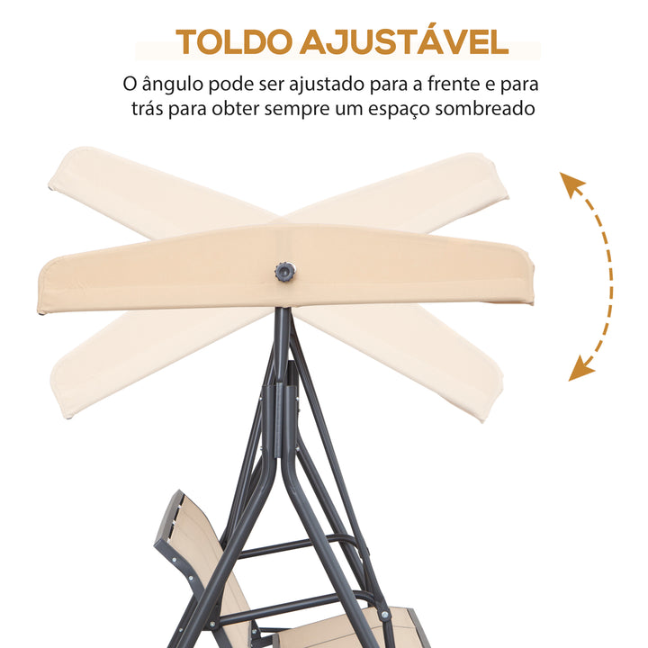 Baloiço de Jardim Exterior de 3 Lugares com Toldo Reclinável Baloiço de Jardim com Assento Respirável e Estrutura de Aço para Terraço ou Varanda 175x118x159 cm Bege