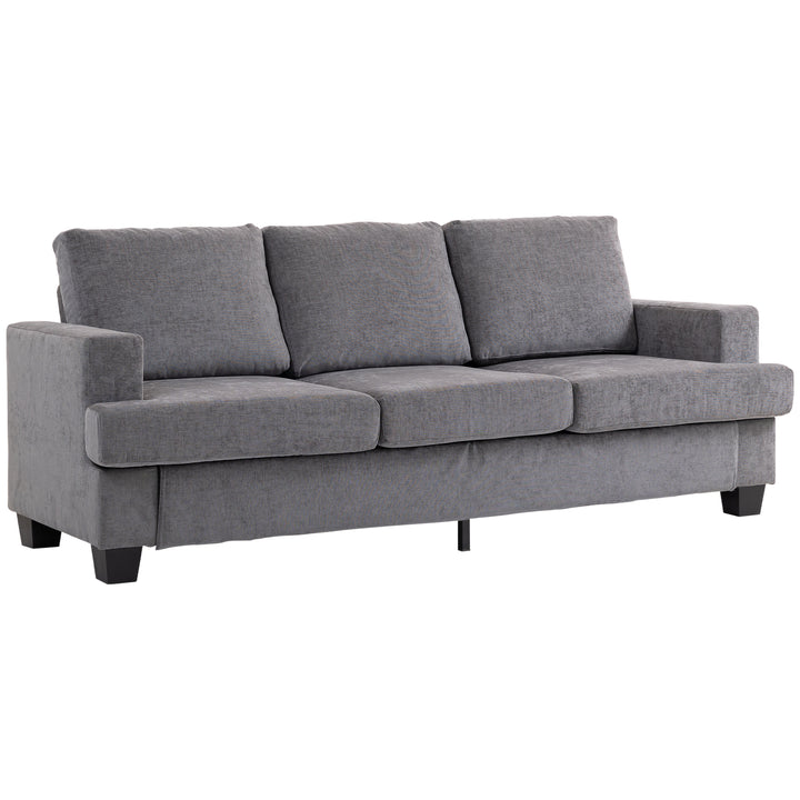 Sofá de 3 Lugares Sofá Sala de Estar 213x80x90 cm Estofado em Chenille Almofadado Grosso Estrutura de Aço Desenho Moderno para Sala de Estar Quarto Cinzento