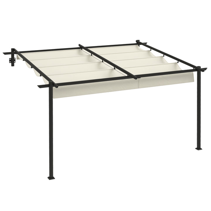 Pérgola de Parede 4x3 m Pérgola de Jardim com Teto Retrátil de Poliéster e Estrutura de Aço para Festas Casamentos Creme e Cinza Escuro