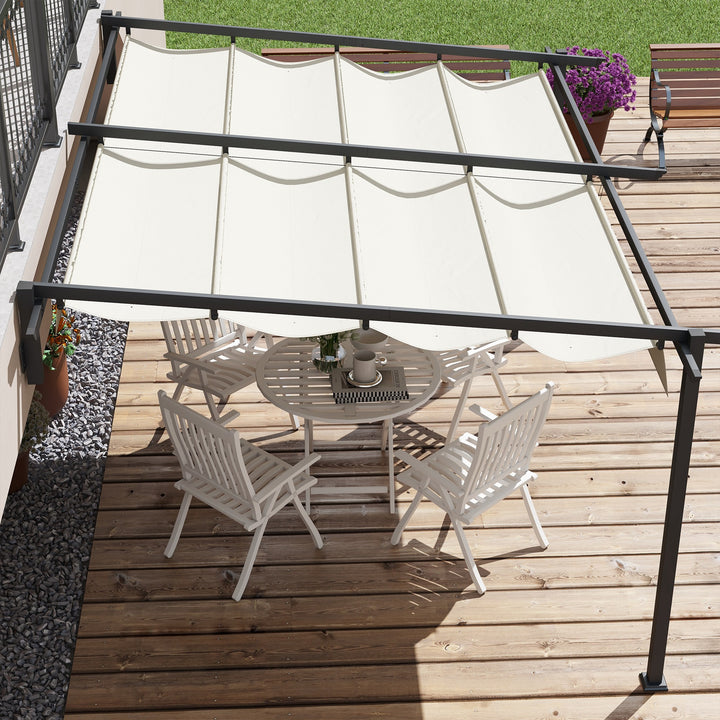 Pérgola de Parede 4x3 m Pérgola de Jardim com Teto Retrátil de Poliéster e Estrutura de Aço para Festas Casamentos Creme e Cinza Escuro