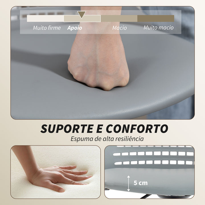 Cadeira de Secretária sem Braços Cadeira de Escritório Giratória em Malha com Encosto Vazado Assento Acolchoado em Espuma de Alta Resiliência Altura Ajustável Cinza