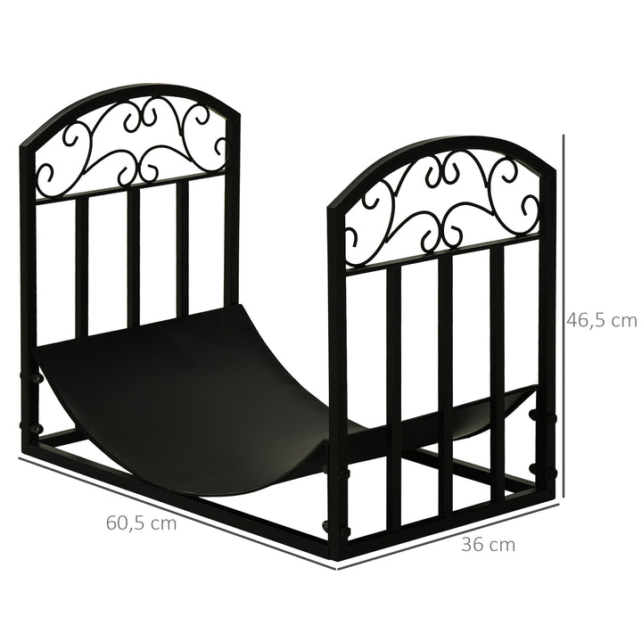 Suporte para Lenha Estante para Lenha Lenheiro de Metal com Prateleira Curva Carga 60 kg para Interior e Exterior 60,5x36x46,5 cm Preto