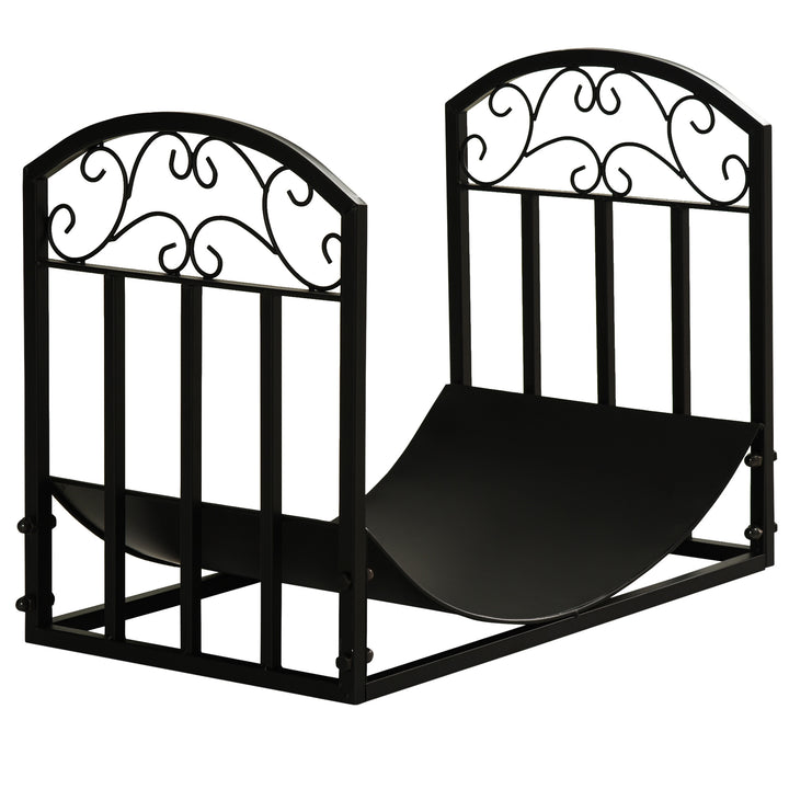 Suporte para Lenha Estante para Lenha Lenheiro de Metal com Prateleira Curva Carga 60 kg para Interior e Exterior 60,5x36x46,5 cm Preto