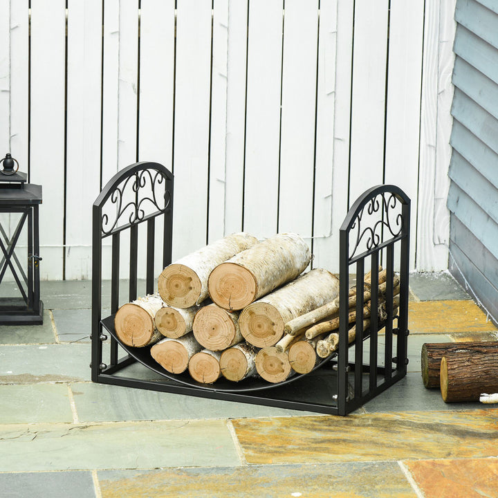 Suporte para Lenha Estante para Lenha Lenheiro de Metal com Prateleira Curva Carga 60 kg para Interior e Exterior 60,5x36x46,5 cm Preto