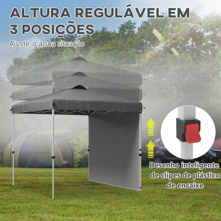 Tenda Dobrável 2,5x2,5 m Altura Ajustável Tenda de Jardim com 1 Parede Lateral Teto com Ventilação e Bolsa de Transporte para Acampamento Festas Cinza Escuro