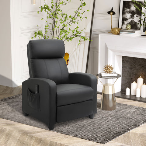 Poltrona de Massagem Poltrona Relax Reclinável com 2 Zonas de Massagem 8 Programas 5 Níveis de Intensidade e Controlo Remoto Estofada em PU 68x88x98 cm Preto